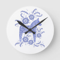 Schwedische Dala Pferd, Blau und Weiße Uhr