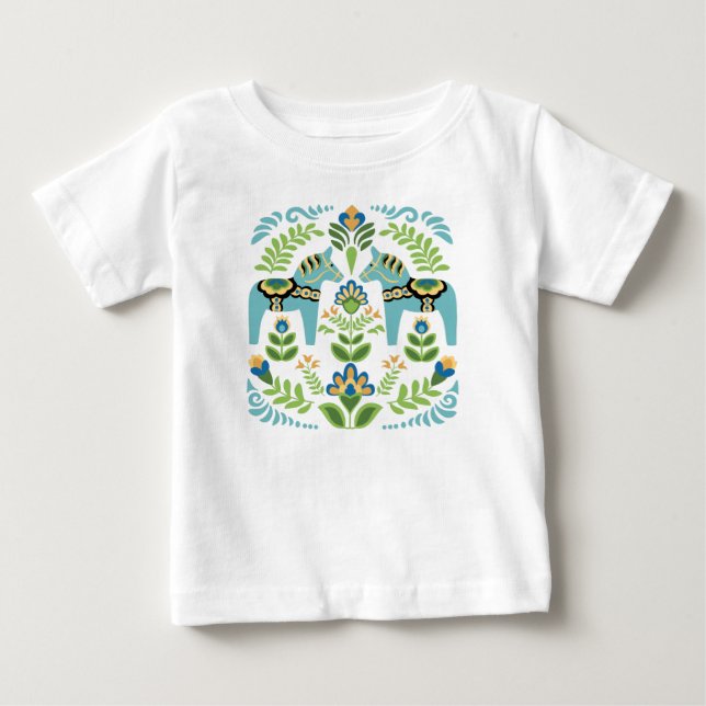Schwedische Dala Pferde Aquamarin Baby T-shirt (Vorderseite)