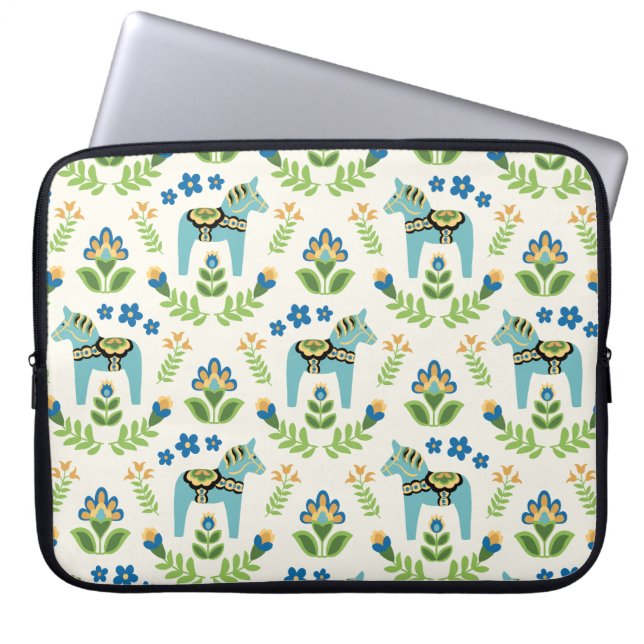 Schwedische Dala Pferde Aquamarin Laptopschutzhülle (Vorderseite)