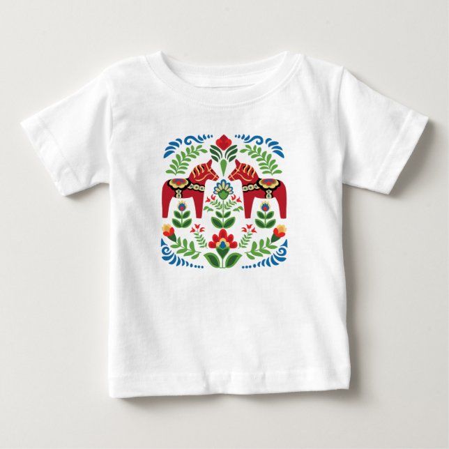 Schwedische Dala Pferde Red Baby T-shirt (Vorderseite)