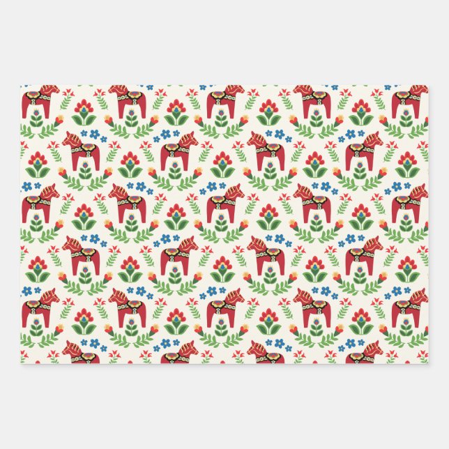 Schwedische Dala Pferde Red Geschenkpapier Set (Vorderseite)