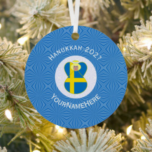 Schwedische Flagge Hanukkah Engel Name Jahr Ornament Aus Metall
