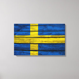 Schwedische Flagge Rustikales Holz Leinwanddruck