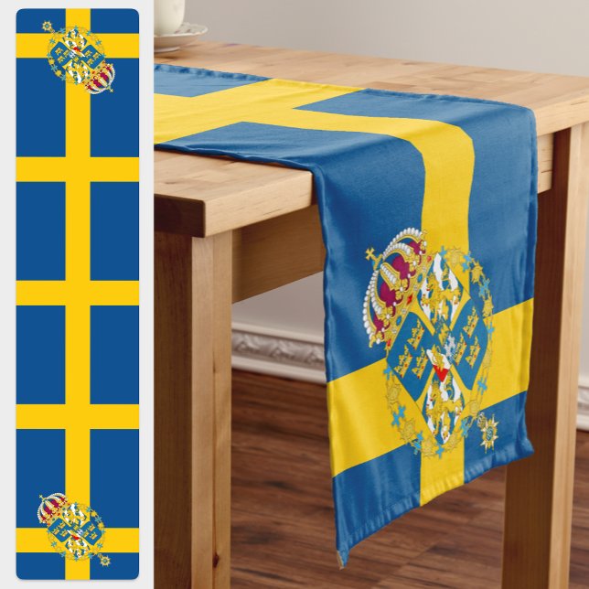 Schwedische Flagge - Schweden - Reisen, Urlaub/Spo Kurzer Tischläufer (Sweden Flag, Emblem Table Runner)