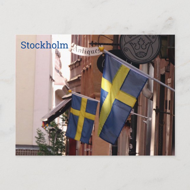 Schwedische Flaggen in Stockholms Altstadt Postkarte (Vorderseite)