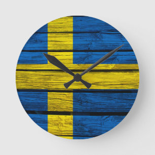 Schwedische Flaggen-rustikales Holz Runde Wanduhr