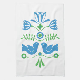 Schwedische Folk Art Blue Birds und Blume Geschirrtuch