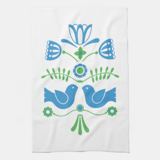 Schwedische Folk Art Blue Birds und Blume Geschirrtuch