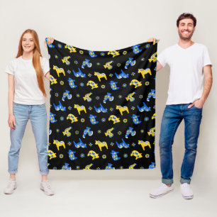 Schwedische Folk Dala Farm Animals l blau und gelb Fleecedecke