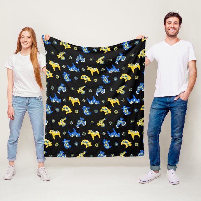 Schwedische Folk Dala Farm Animals l blau und gelb Fleecedecke (Beispiel)