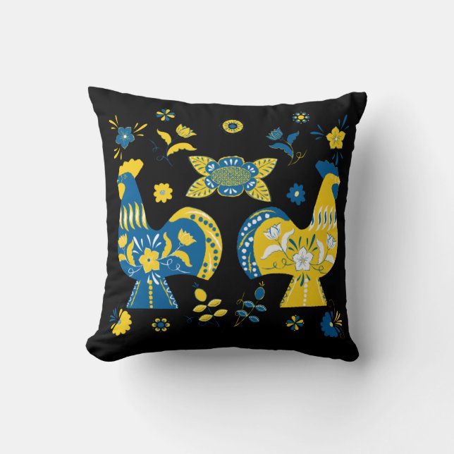 Schwedische Folk Dala Rooster Kissen (Vorderseite)