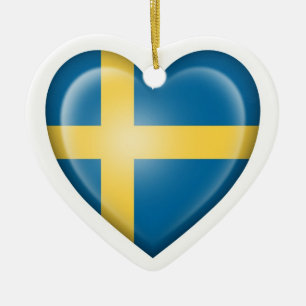 Schwedische Herz-Flagge auf Weiß Keramikornament