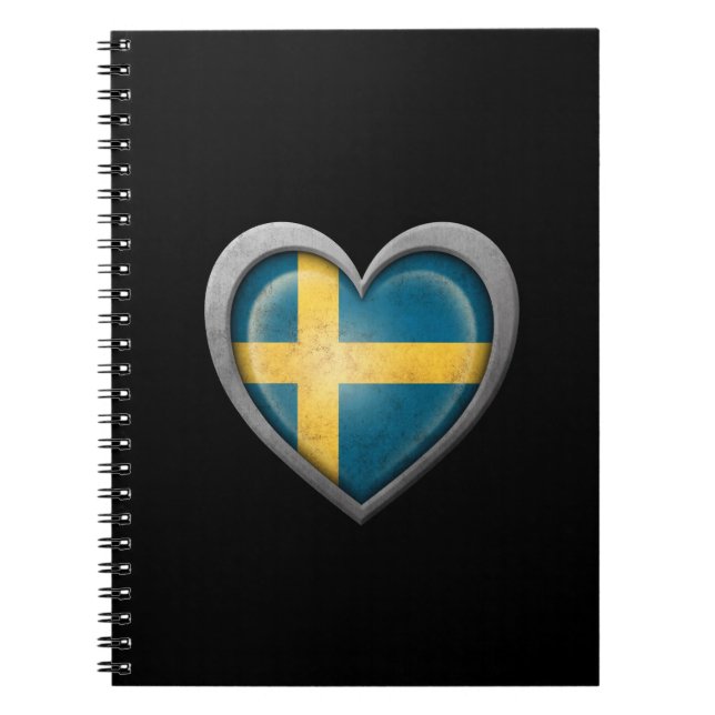 Schwedische Herz-Flagge mit Metalleffekt Notizblock (Vorderseite)