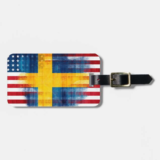 Schwedische hölzerne Namensadresse der Flagge-| Gepäckanhänger (Vorderseite horizontal)