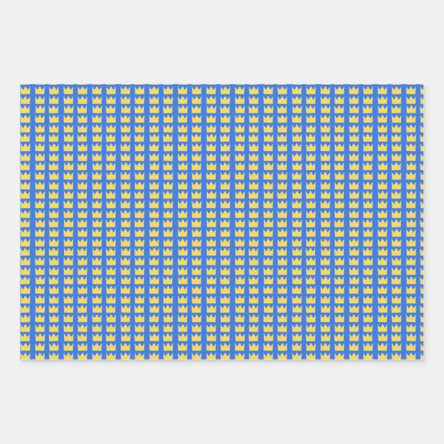 Schwedische Kronen in blau und gelb Geschenkpapier Set (Vorderseite)