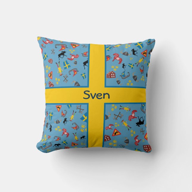 Schwedische Kultureinzelteile mit Flagge Kissen (Vorderseite)