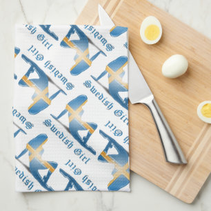 Schwedische Mädchen-Silhouette-Flagge Handtuch