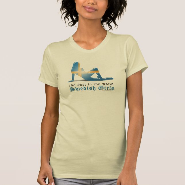 Schwedische Mädchen-Silhouette-Flagge T-Shirt (Vorderseite)