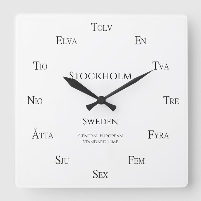 Schwedische Nummern Benutzerdefinierte City Countr Quadratische Wanduhr (Vorderseite)