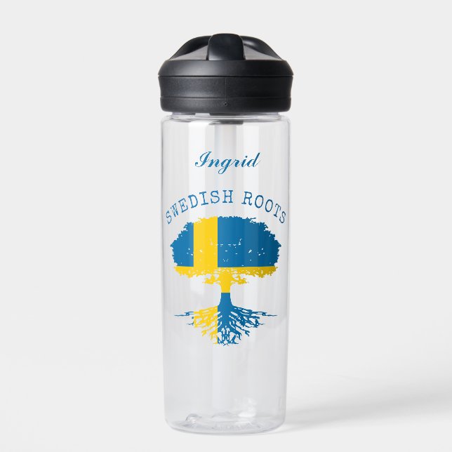 Schwedische Roots-Flagge Personalisiert Trinkflasche (Vorderseite)