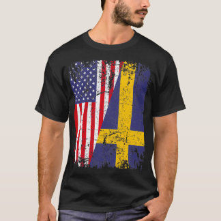 SCHWEDISCHE ROOTS Halbamerikanische Flagge SCHWEDE T-Shirt