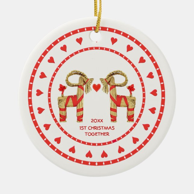 Schwedische Stroh-Ziegen-1. Weihnachten zusammen Keramikornament (Vorne)