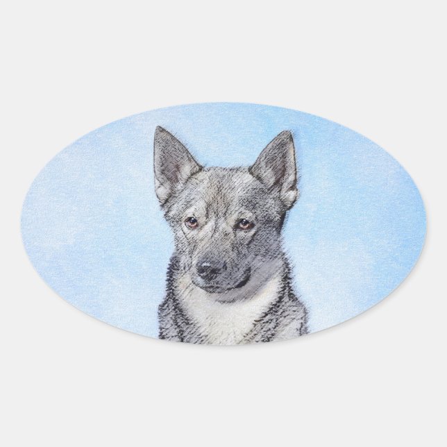 Schwedische Vallhund-Malerei - Niedliche Original  Ovaler Aufkleber (Vorderseite)
