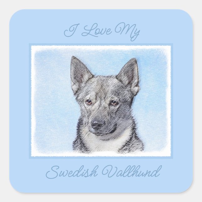 Schwedische Vallhund-Malerei - Niedliche Original  Quadratischer Aufkleber (Vorderseite)