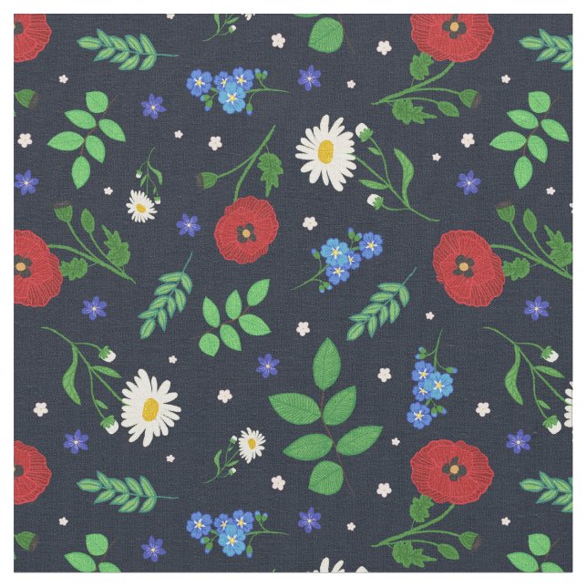 Schwedische VolksBlumen - Blumenmuster Stoff (Nahaufnahme)