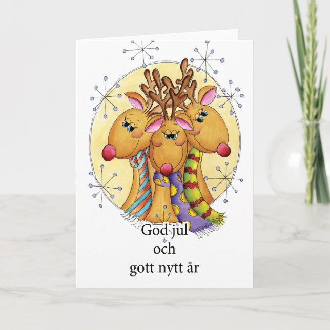 Schwedische Weihnachtskarte - Ren - Gottjul och Feiertagskarte (Vorderseite)