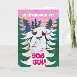 Schwedische Weihnachtskarte - Skaten Pinguine Feiertagskarte