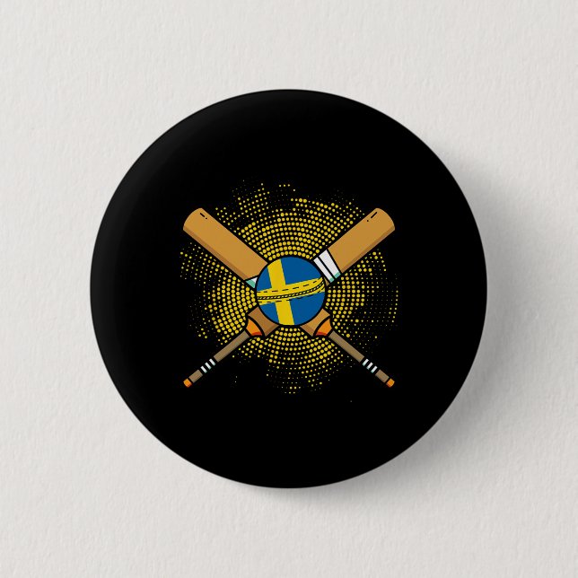 Schwedischer Cricket-Schläger und Ll-Flagge Schwed Button (Vorderseite)