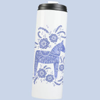 Schwedischer Dala Horse Blau und Weiß Thermal Tumb