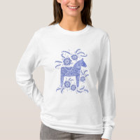 Schwedischer Dala Horse Blau-Weiß-T - Shirt