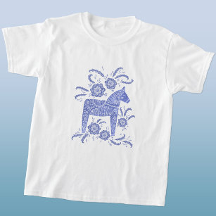 Schwedischer Dala Horse Blue Viking T - Shirt