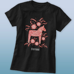 Schwedischer Dala Horse Folk Art Individuelle Name T-Shirt