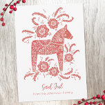 Schwedischer Dala Horse God Jul Feiertagskarte<br><div class="desc">Eine traditionelle schwedische Volkskunst Dala Pferd in rot und weiß. Originelle Kunst von Nic Squirrell. Ändern Sie den Gott Jul Gruß und Namen zu personalisieren.</div>