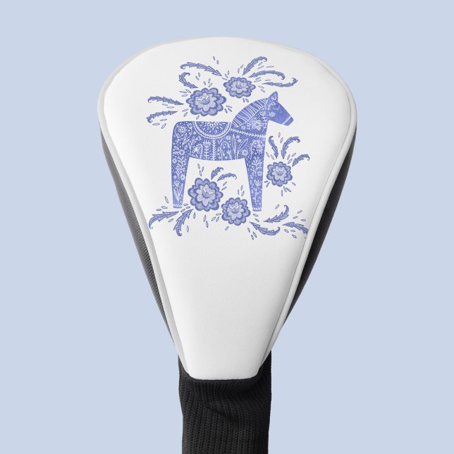 Schwedischer Dala Horse Indigo Golf Headcover (Swedish Dala Horse blue and white folk art golf head cover)