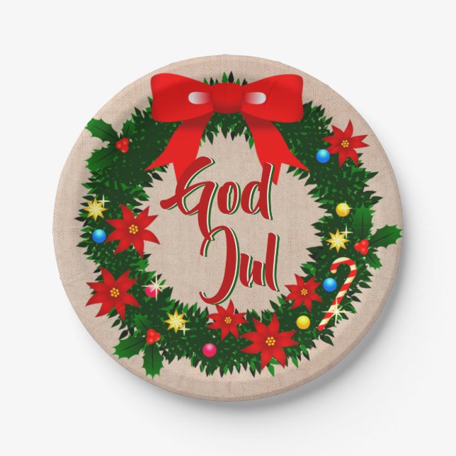 Schwedischer Gott Jul Frohe Weihnachten 7" Pappteller (Vorderseite)