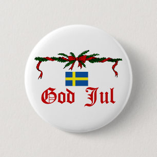 Schwedischer Gott Jul (frohe Weihnachten) Button