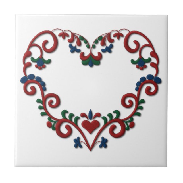 Schwedischer Norweger Rosemaling Herz-Skandinavier Fliese (Vorderseite)