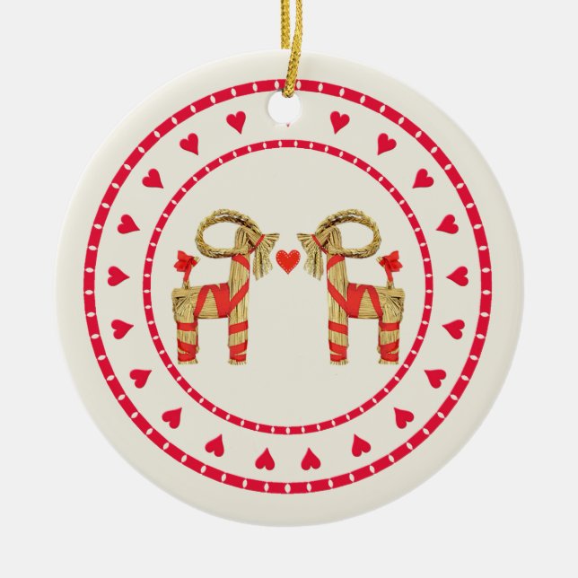 Schwedischer Stroh-Ziege Julbok Herz-Kreis Keramik Ornament (Vorne)