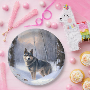 Schwedischer Vallhund Lass es schneien Weihnachten Pappteller