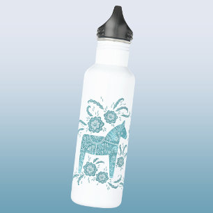 Schwedisches Dala Horse Aquamarin grün und weiß Edelstahlflasche