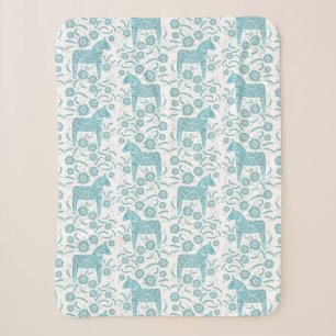 Schwedisches Dala Horse Aquamarin und Weißer Sher Sherpadecke
