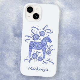 Schwedisches Dala Horse Personalisiert Blue White Case-Mate iPhone 14 Hülle