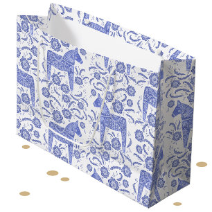 Schwedisches Dala-Pferd Blau und Weiß Große Gesche Geschenktüte