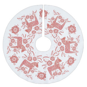 Schwedisches Dala-Pferd Rot und Weiß Polyester Weihnachtsbaumdecke