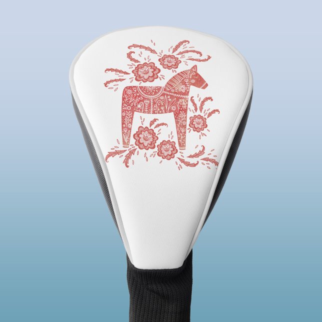 Schwedisches Dala Pferd Rot und Weiße Volkskunst K Golf Headcover (Swedish Dala Horse red and white golf head cover)