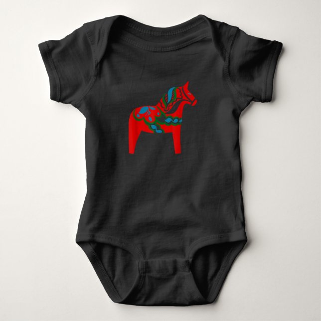 Schwedisches Dala Pferd Schweden Rotes Dalecarlian Baby Strampler (Vorderseite)